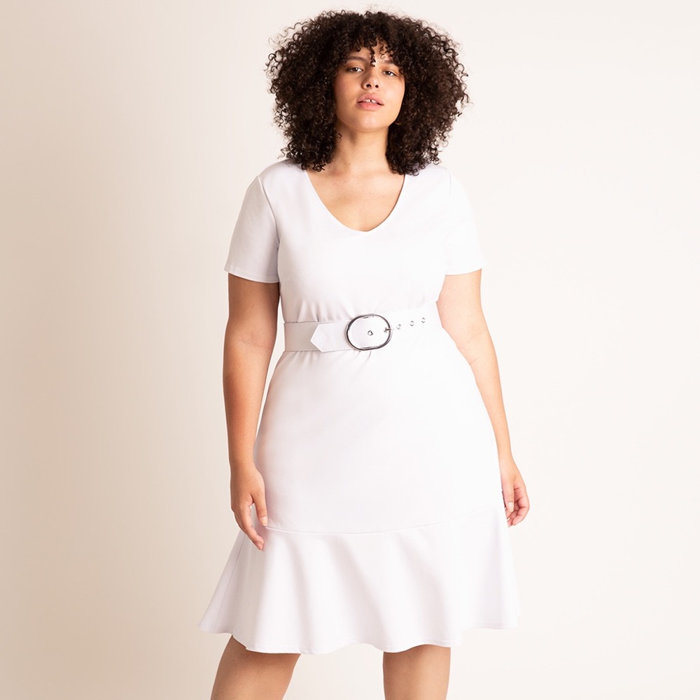 Eloquii White Short Sleeve Dress with Belt